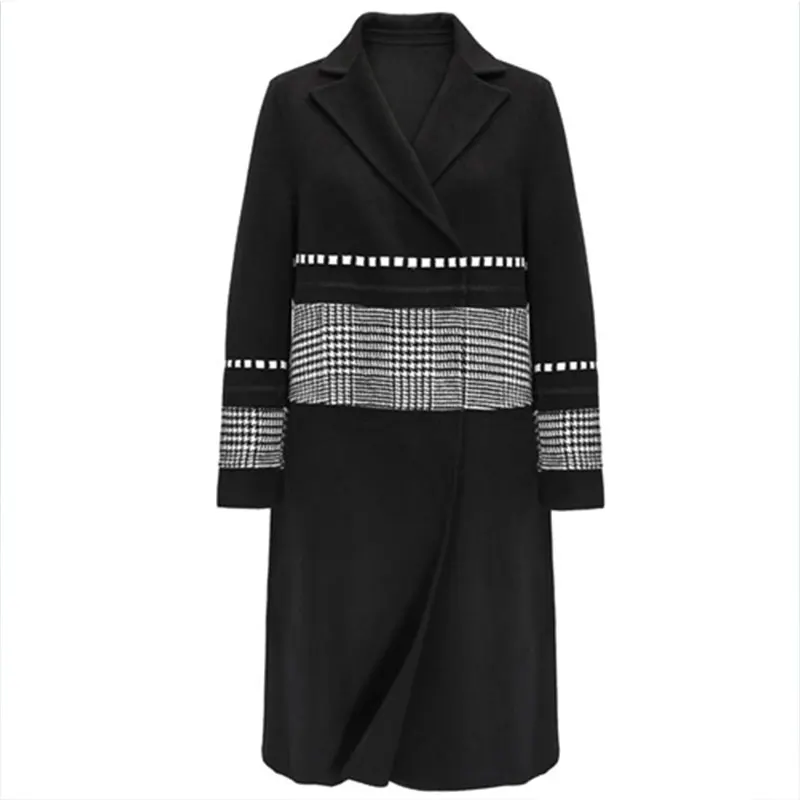 Black plus cotton Шерстяные куртки размера плюс, пальто зима, Женская флисовая осенне-зимняя куртка, винтажное шерстяное пальто, Длинная ветровка 3XL - Цвет: Black plus cotton