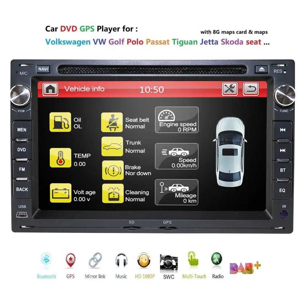 Flash Deal Car Radio Player GPS Navigation 7" For Volkswagen Seat Skoda dvd Auto Audio GPS Multimedia Video Bluetooth SD USB SWC RDS DAB+ 1