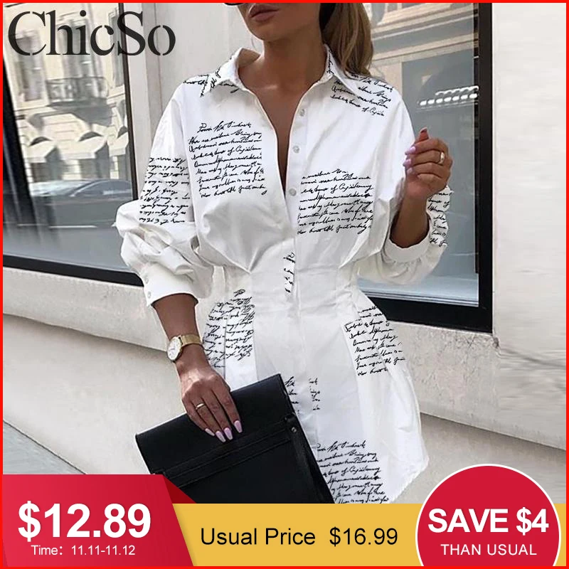 

MissyChilli Long sleeve letter print short dress Women elegant vintage lady shirt white dress Autumn winter sexy Christmas dress
