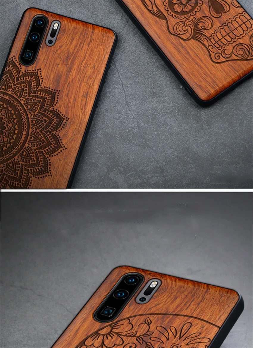 Резной череп Слон Дерево чехол для телефона для huawei P30 Pro P30 Lite huawei P20 P20 Pro P20 Lite силиконовый Деревянный чехол