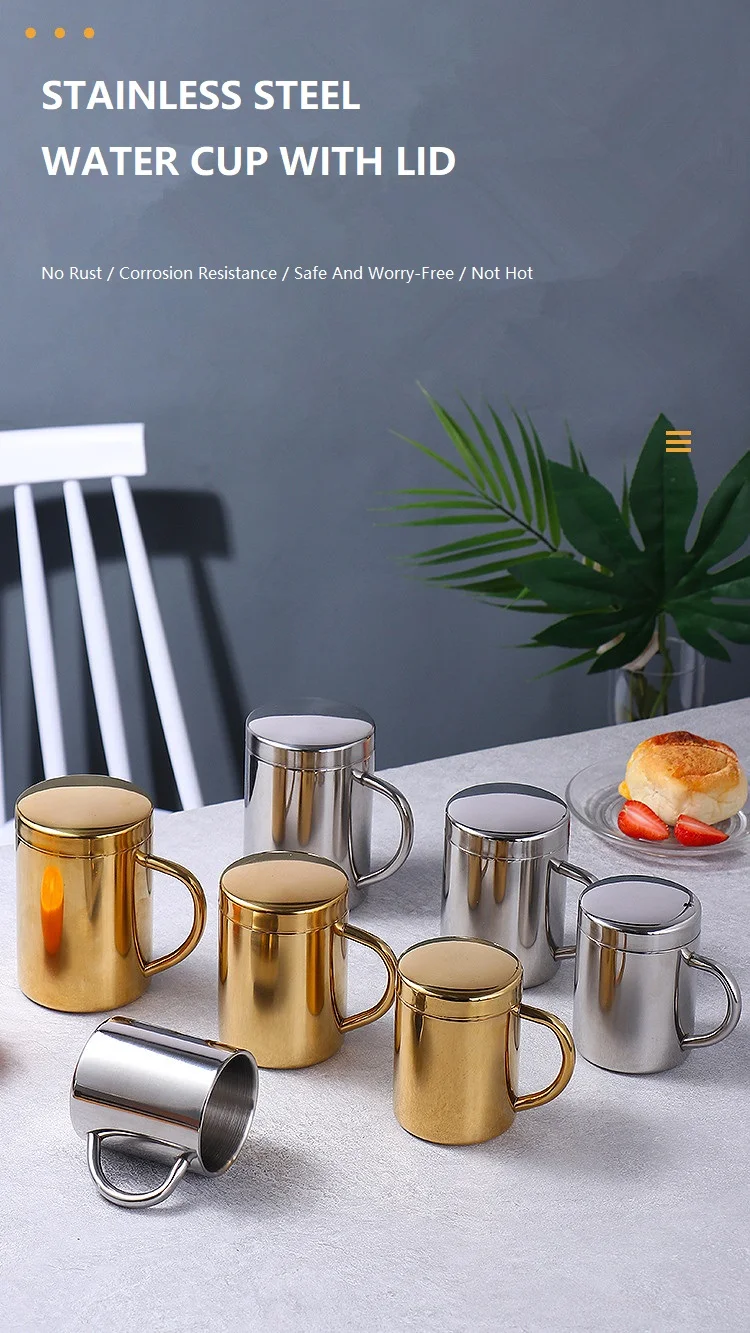 304 Stainless Steel Restaurant Anti Scalding Water Cup Home kindergarten Students Anti Fall Beer Mug With Lid