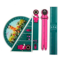 5Pcs/set Squid Game Rulers Bookmark Triangular Ruler Protractor Cartoon Stationery Office School Supplies Student Drafting Tools