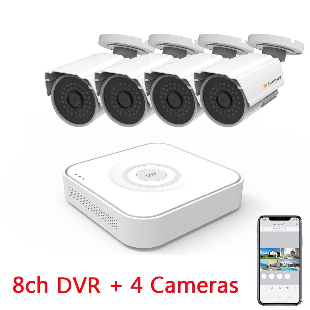 Jennov 4CH 1080P AHD DVR комплект 2MP система видеонаблюдения 4 шт. уличные HD камеры 8 контактов NVR аудио P2P ночное видение HDMI CCTV - Цвет: Белый