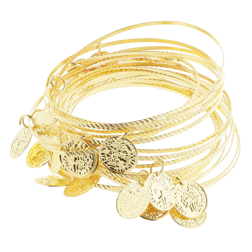

Gold Wrap Bracelets For Women Sliver Multiple Layers Charm Bracelet Bangle Party Jewelry 20pcs Multiple Bracelets with Coins