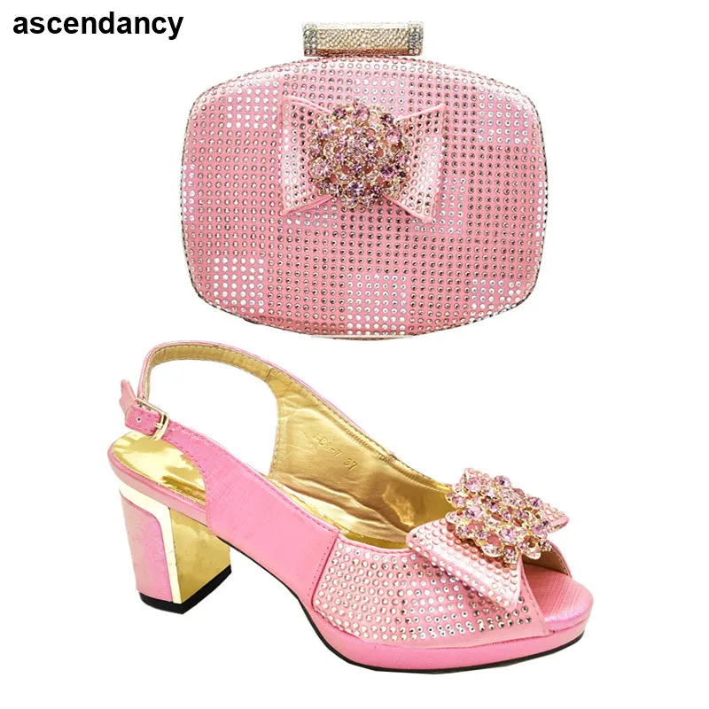 

Latest Decorated with Rhinestone Bag and Women Shoe for Party Wholesale 2020 Wedding Shoes and Matching Shoes for Summer Women