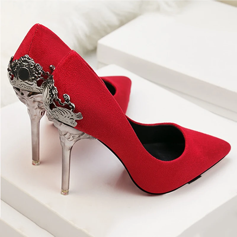 

Metal Thin Heel Pumps Women's Shoes Sexy 2020 Fashion High Heels Ladies Pumps Wedding Party Bridal Shoes Pointed Toe Pumps