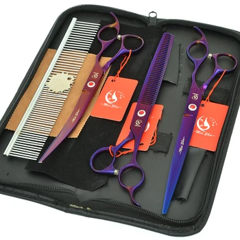 

8.0" Big Pet Grooming Scissors Set Japan 440C Professional Dog Shears Hair Cutting Thinning Curved Scissors With Comb Bag HB0264