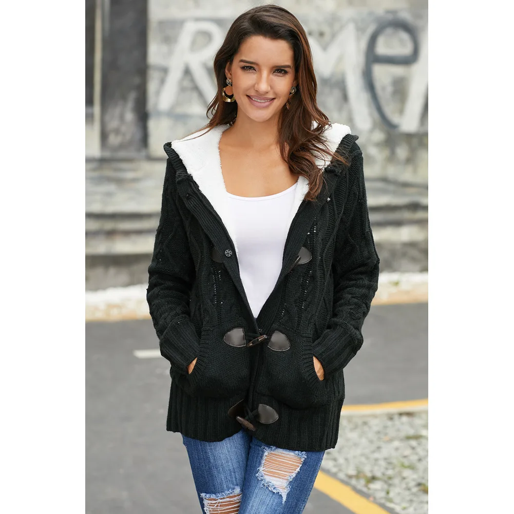 

Winter Coat Women's Plus Velvet Europe And America WOMEN'S Dress Casual Knitted Cardigan Fall And Winter Clothes WOMEN'S Long Sl