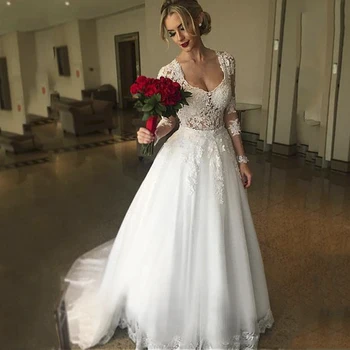 

Miaoduo Prom dress 2 in 1 detachable vestidos de fiesta de noche Lace train with appliques Pearl mariee wedding dresses bride