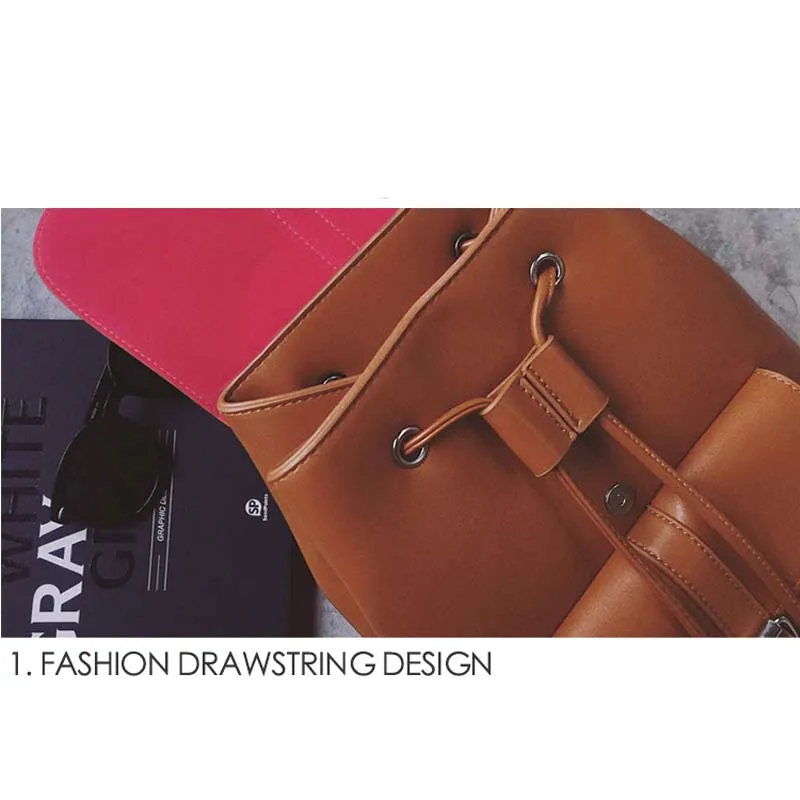 Fahsion Women's Backpacks Ladies Drawstring PU Leather Back Pack Girls Small School Bags High Quality Casual Rucksack for Female