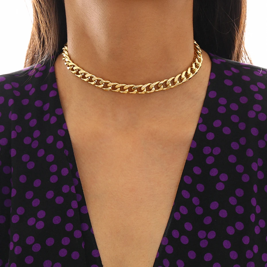 Thin Flat Choker Necklace - Simple Gold Plated Collar For Women - View #4