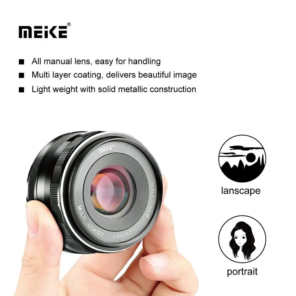 Meike 35 мм f1.7 ручные линзы для ЖК-дисплея с подсветкой fujifilm X крепление/для Nikon 1 Крепление объектива/объектива Цифрового Фотоаппарата Canon EF-M M6 M50 M100 X-T20 X-T3 X-T2 X-T30 с APS-C