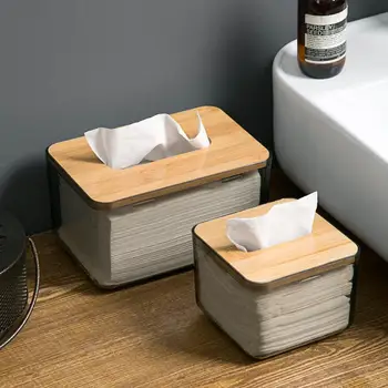 

European Style Napkin Holder Cover Transparent Tissue Box Case with Wooden Lid Toliet Paper Holder Container Home Decoration