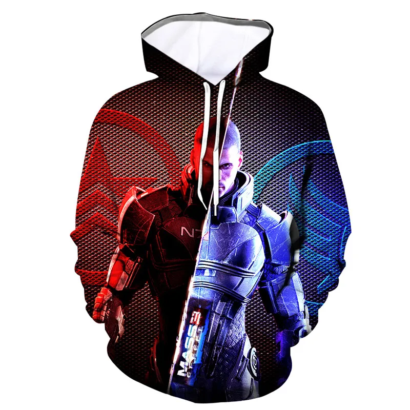 2019 mass effect Мужская/Женская мода с длинным рукавом капюшоном мужская уличная 3d
