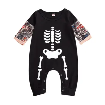 

Halloween Newborn Baby Boy Jumpsuit Long Sleeve Cartoon Printed Bones Romper 0-18M Outfit