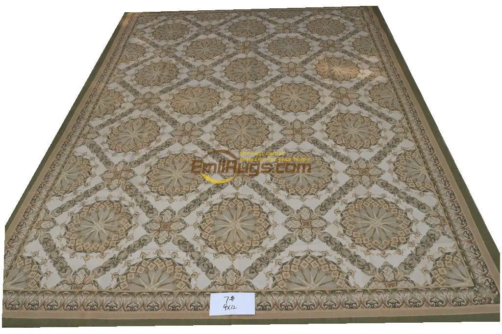 wool french aubusson rug Antique Hwoven Rectangle Geometric