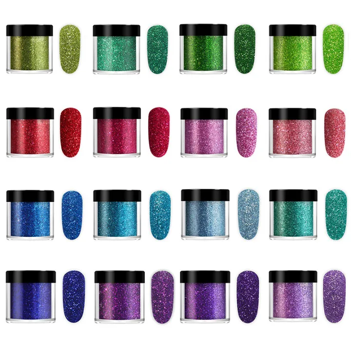

16Boxes Colorful Nail Fine Glitter Powder Baby Blue Sequins Sparkly Chrome Pigment Dust For Manicure Polish Nail Art Decorations