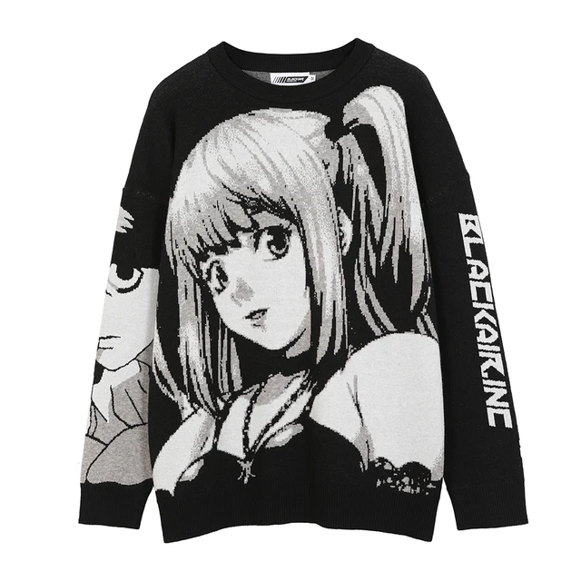 2022 Knit Kawaii Anime Sweater Winter Goth Cothes Oversized Gothic Clothes for Women Harajuku Japanese Cartoon Streetwear Black