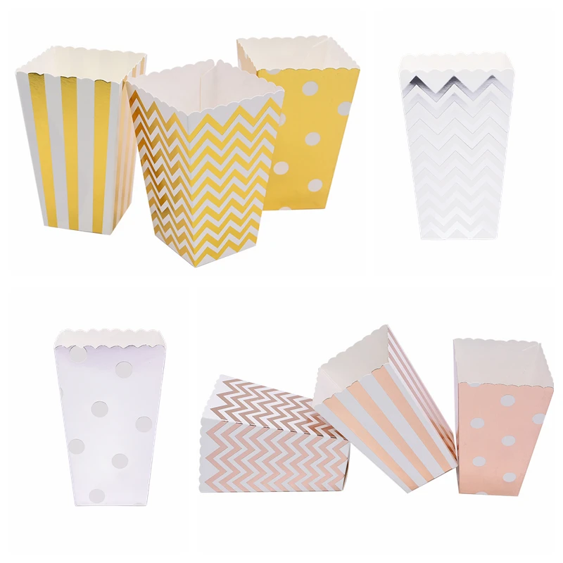 

6/12pcs Popcorn Boxes Stripe Dot Wave Candy Paper Bags for Wedding Birthday Party Boxes Decoration Movie Popcorn Box Supplies 7z