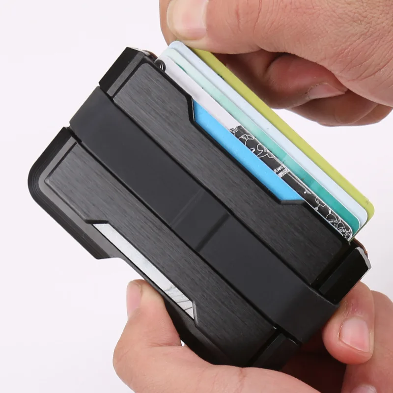 

Ougger Credit Card Holder Small Black Metallic Simple European and American Style Men and Women Bank card Holders for Bank card