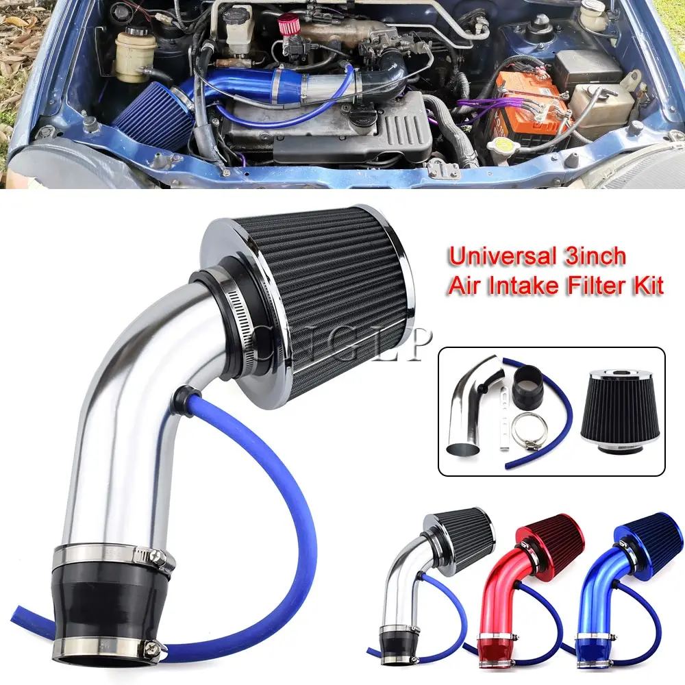 Full Set 3 76mm Car Cold Air Intake System Turbo Induction Pipe Tube Kit  With Air Filter Cone High Flow Performace Racing