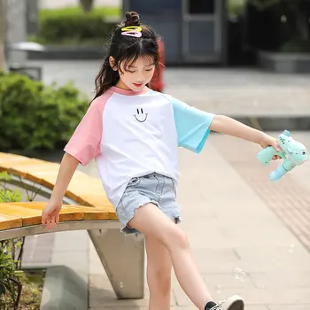 

Kids Girls T shirts Summer Fashion Patchwork Color T shirt Cute Baby Girl T Shirts New Children Cotton Tops Shirt Clothes 4-13yr