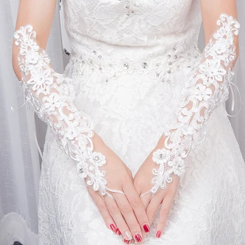 

Women White Lace Wedding Gloves Fingerless Elbow Length Long Bridal Party Wedding Accessories