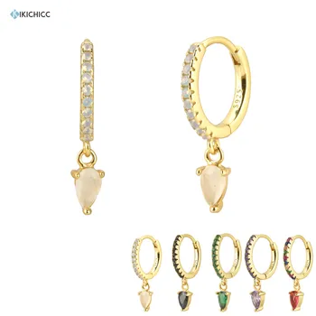

Kikichicc 925 Sterling Silver Milk White Ovals Drop Earring 2020 Fashion Pendiente Loops Circle CZ Zircon Earring Jewelry