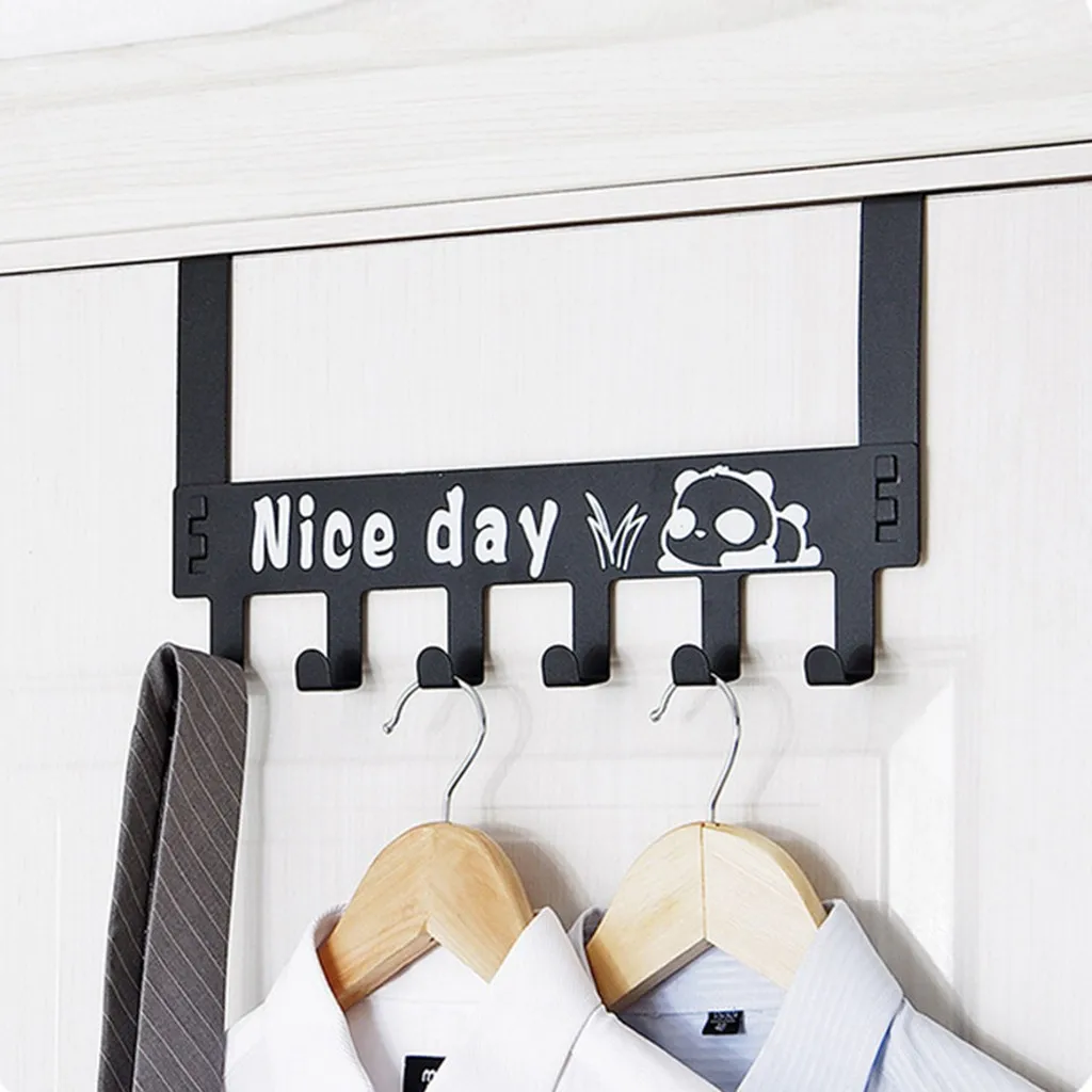 

Over-The-Door Hook Rack Metal Hanger Storage Holder Hanging Coat Hat Towel Bag Household Tools Black White 1.22