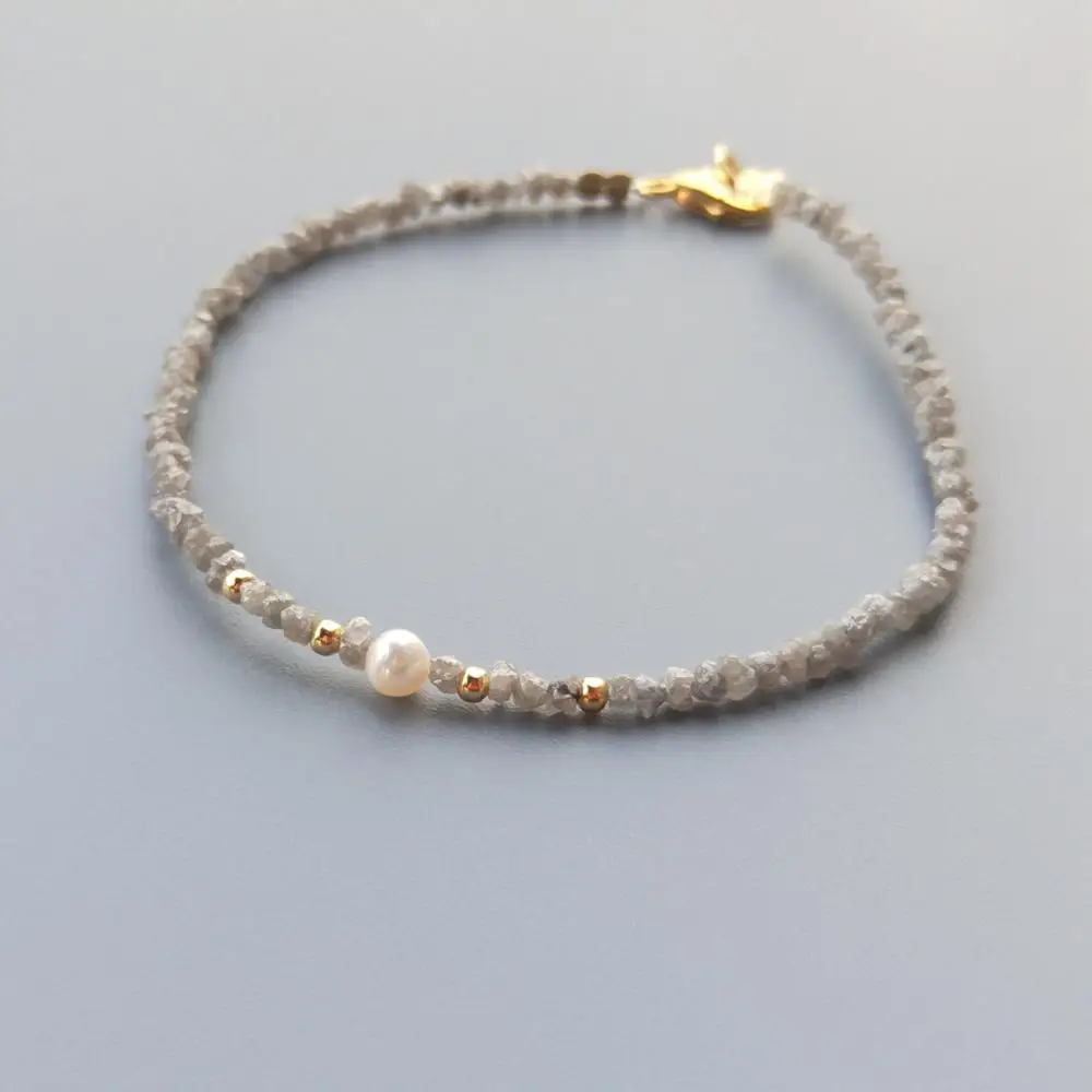 Lii Ji Genuine Natural Tiny 2-3mm Grey Irregular Diamond Beads Bracelet Freshwater Pearl US 9K GF Delicate Bracelet For Women