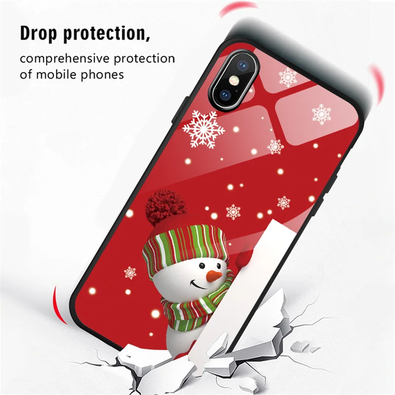Рождественский новогодний милый чехол из закаленного стекла для телефона Apple iPhone XR XS Max X 10 8 7 6 6s Plus Coque Cover для iPhone XR Case