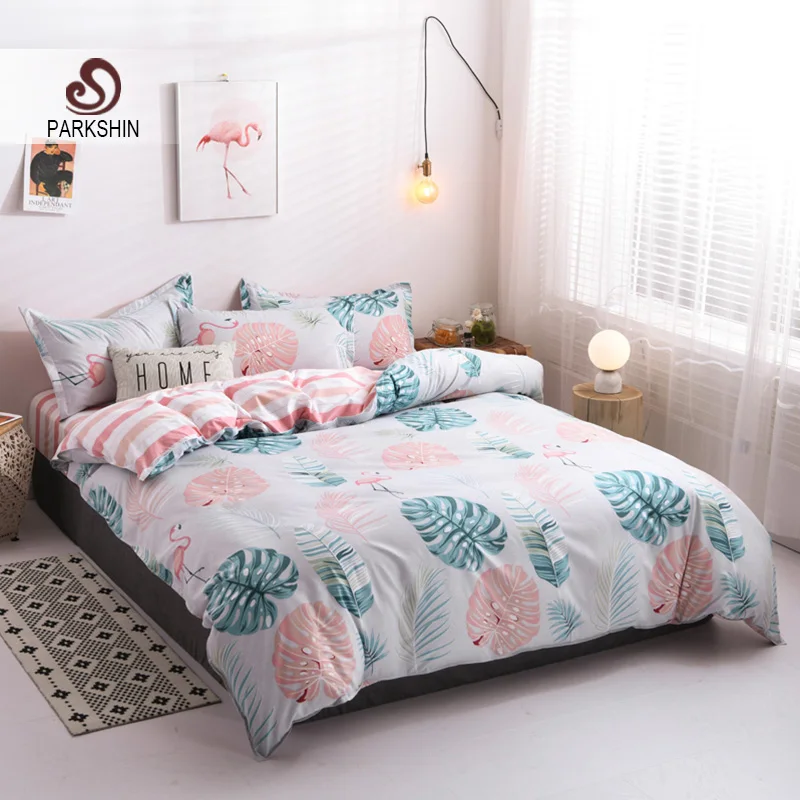 Паркшин Фламинго постельное белье набор декоративные покрывала двойное одеяло крышка на молнии плоские простыни, постельное белье набор для взрослых Одиночная Скандинавская кровать 150