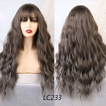 Blonde Unicorn Long Mix Purple Womens Wigs with Bangs Water Wave Heat Resistant Synthetic Wigs for Women African American 5