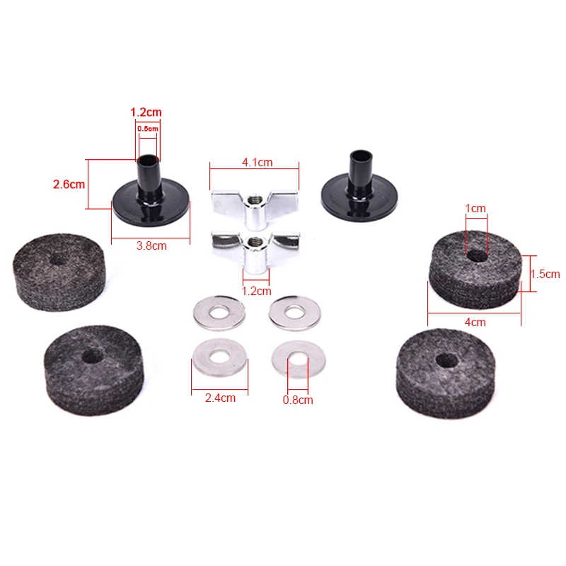 18 шт. набор барабанов запасные части Аксессуары(3 шт. Cymbal рукава+ 3 шт. барашковые гайки+ 3 шт. шайбы+ 9 шт. прокладки из шерстяного войлока