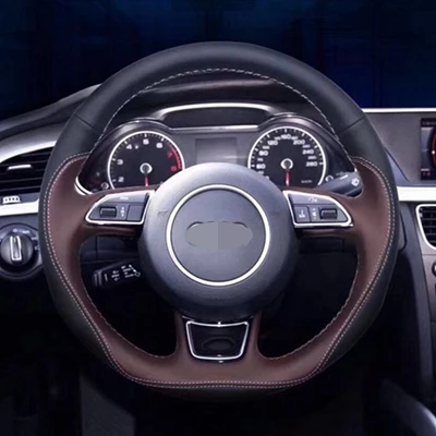 Coffee black Сделай Сам черный замшевый стиль сшитый вручную автомобильный чехол на руль для Audi A5- A3- A4 - Название цвета: Coffee black