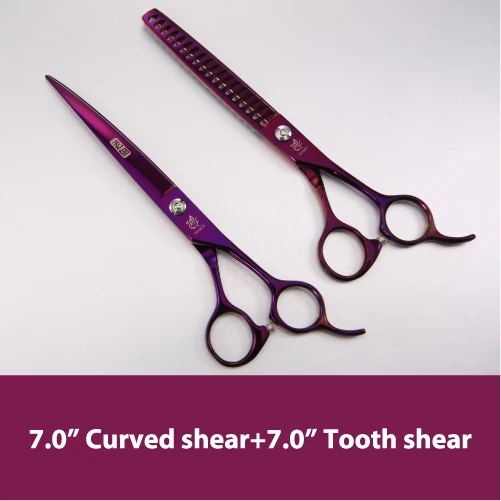 Fenice Professional Pet Grooming Scissors Set Purple Straight Curved Thinning Dog Hair Shear JP440C - Цвет: 7.0curved7.0tooth