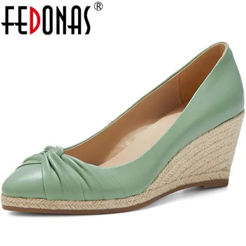 

FEDONAS Solid Color Wedge Concise Women hoes Pointed Toe Pumps Spring Summer Shoes Basic Sheepskin Leather Fashion Shoes Woman