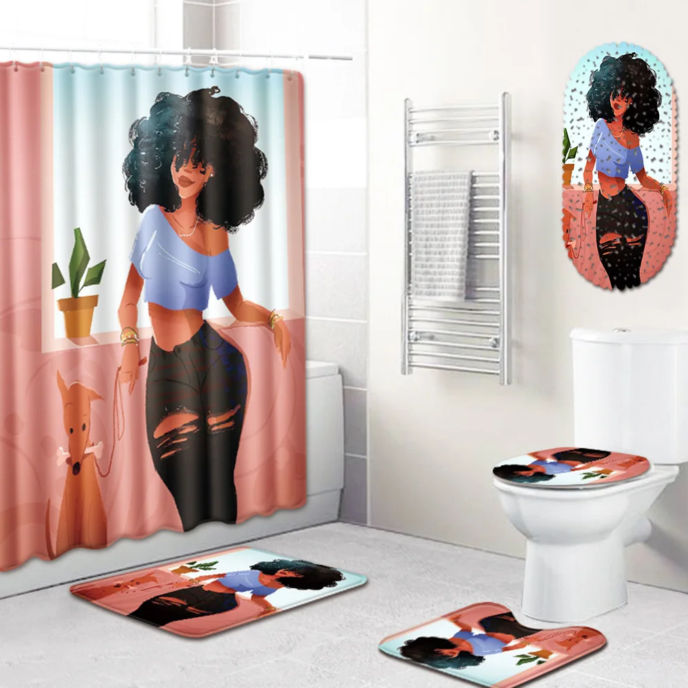 

Toilet Mat African Shower Curtain Bathroom 5 Piece Absorbent Bath Mat Anti Slip Shower Mat 3D Bath Mats for Home Decor Carpet