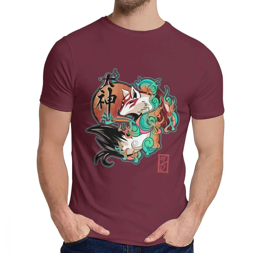 Футболка для мальчиков Okami Adventure Offical Trailer хлопок Geek Классический круглый вырез Harajuku уличная футболка рубашка - Цвет: Бургундия