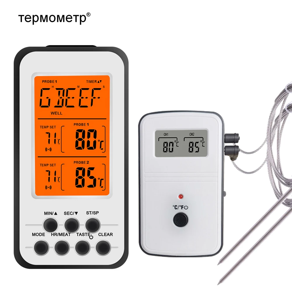 Digital BBQ Thermometer Wireless Kitchen Oven Food Cooking Grill Smoker Meat Thermometer with Probe and Timer Temperature Alarm Digital BBQ Thermometer Wireless Kitchen Oven Food Cooking Grill Smoker Meat Thermometer with Probe and Timer Temperature Alarm
