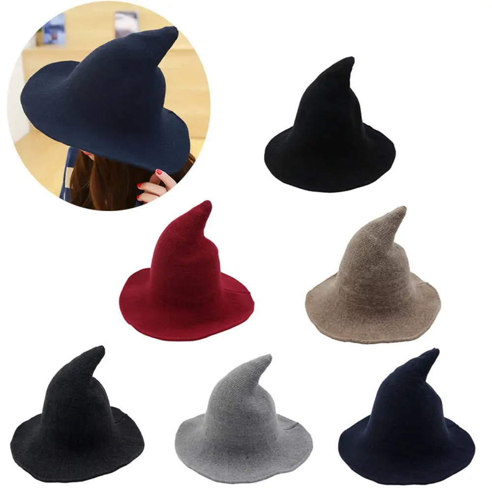 Хэллоуин модная шляпа ведьма разнообразная по овчине шерстяная шапка вязаная Рыбацкая шляпа женская Ведьма остроконечная раковина ведро