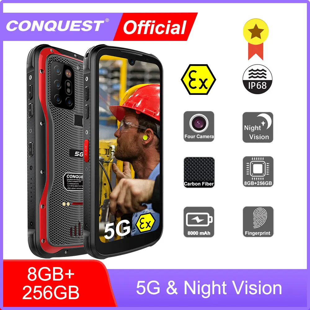 CONQUEST S20 ATEX смартфон с функцией ночного видения водозащитой IP68 камерой 48 МП 8 ГБ ОЗУ