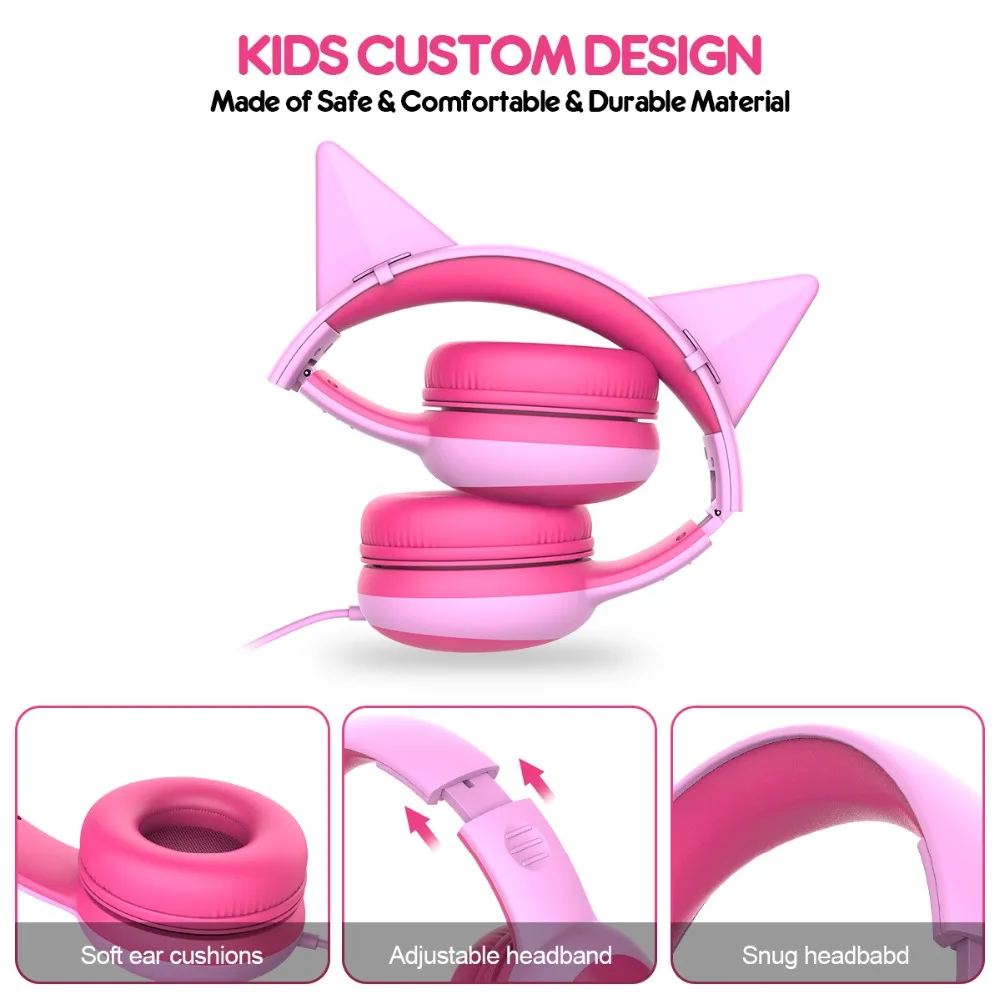 Cat Ear Wired Kids Headphones Foldable Adjustable Wired Music Headphone With 3 5mm Audio Jack for Boys Girls Birthday Gift