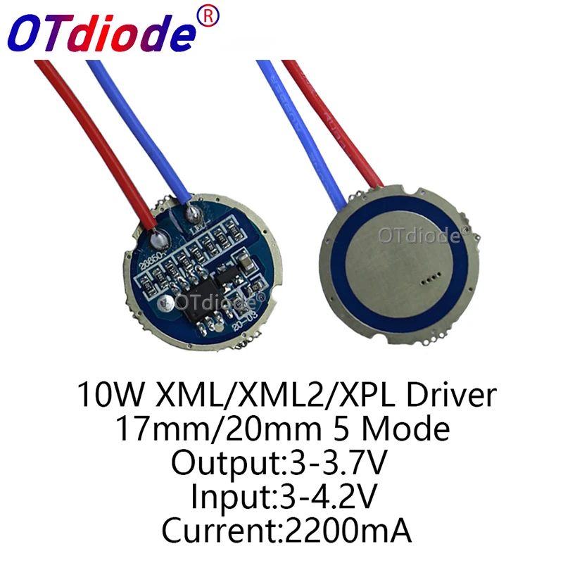 50 шт. cree xml led XPL xml2 T6 U2 драйвер 17 мм 20 3-4 2 в 2.2A 5-режимсветодиодный для светодиодного