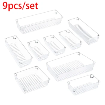 

9Pcs/set Desktop Drawer Storage Box Bathroom Dressing Table Multifunctional W/ 9 Trays 4 Size Organizer For Custom Drawer Layout