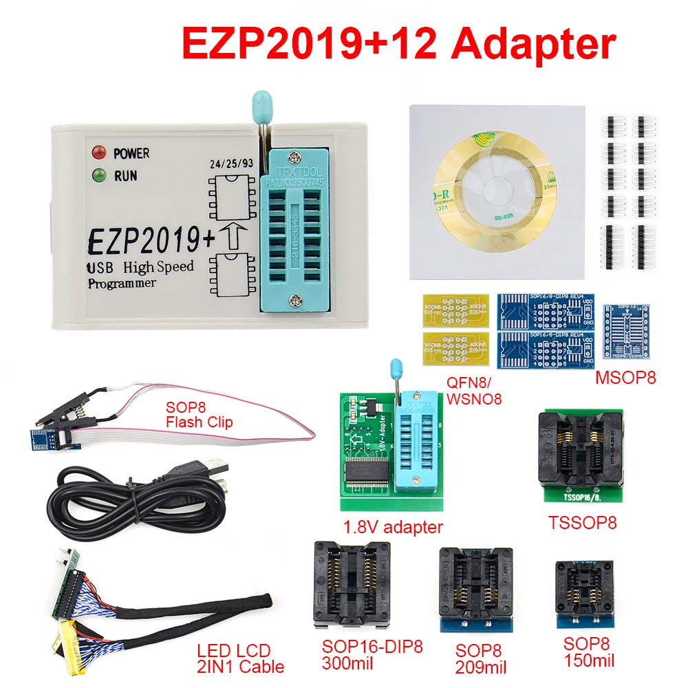 Новейшая версия EZP2019 высокоскоростной USB SPI программатор EZP Support24 25 93 EEPROM 25 флэш-чип биос полный набор с 12 адаптером