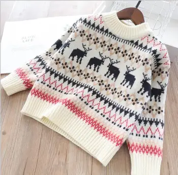 

Winter Girls Sweater Baby Girl Elk Deer Pattern Knitted Sweater Children Top&outwear Kids Clothing