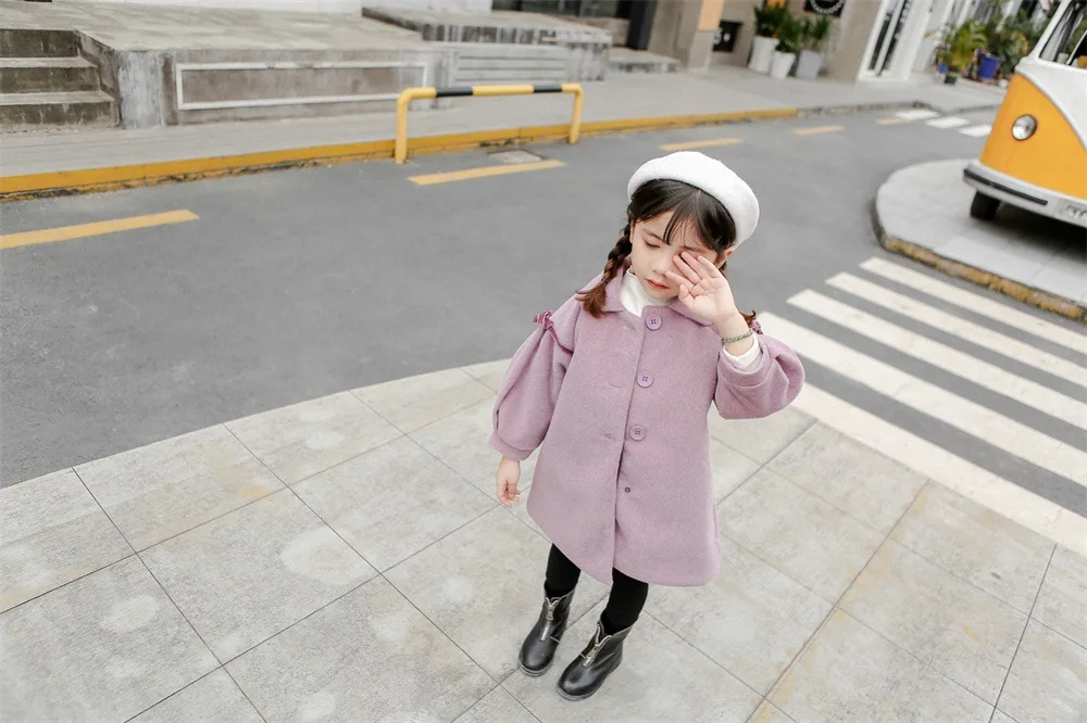 Girl'S Coat Children Woolen Jacket Children Mid-length Coat Women's