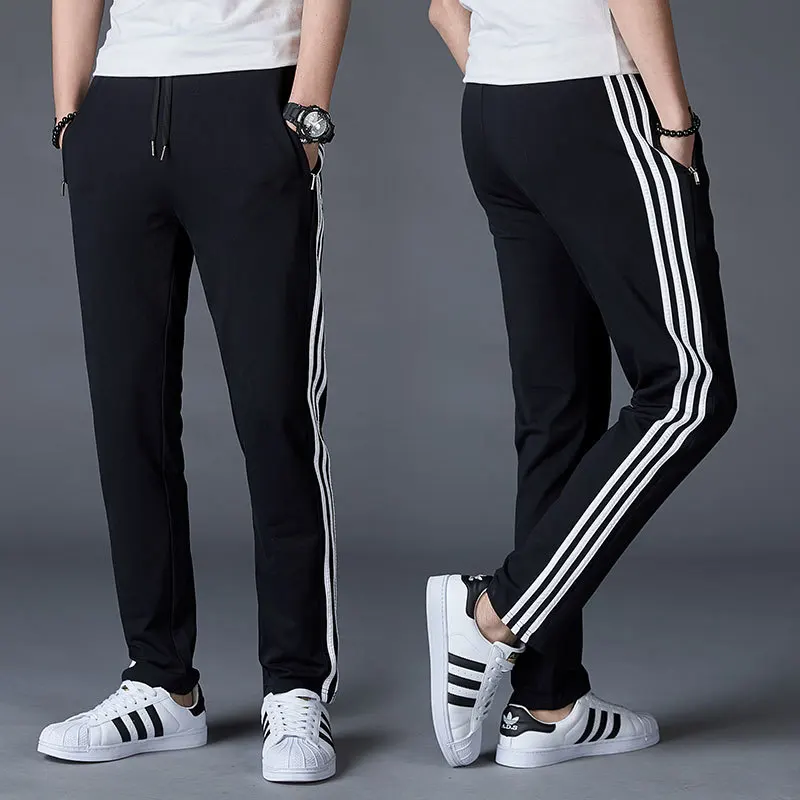 

Autumn And Winter New Style Large Size Three Bars with Drawstring Casual Pants plus Velvet Warm Straight-Cut Athletic Pants MEN'