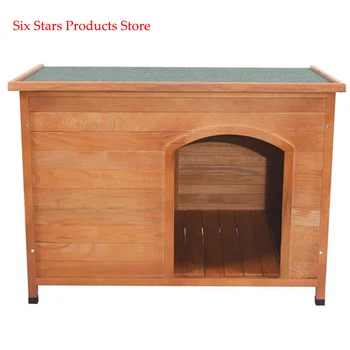 

Outdoor Indoor Solid Waterproof Wood Dog House Pet Shelter Natural Wood Color L